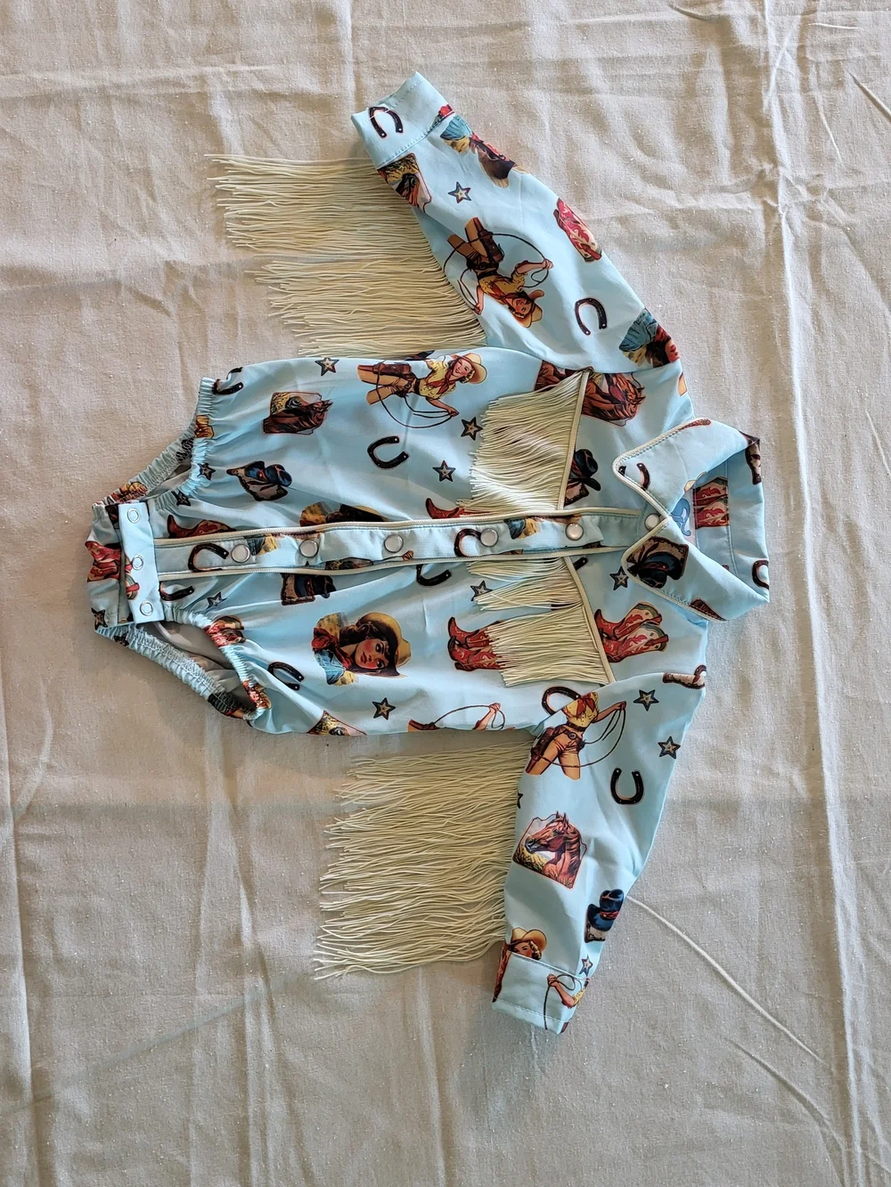 Light Blue Cowboy Fringe One-Piece Bodysuit
